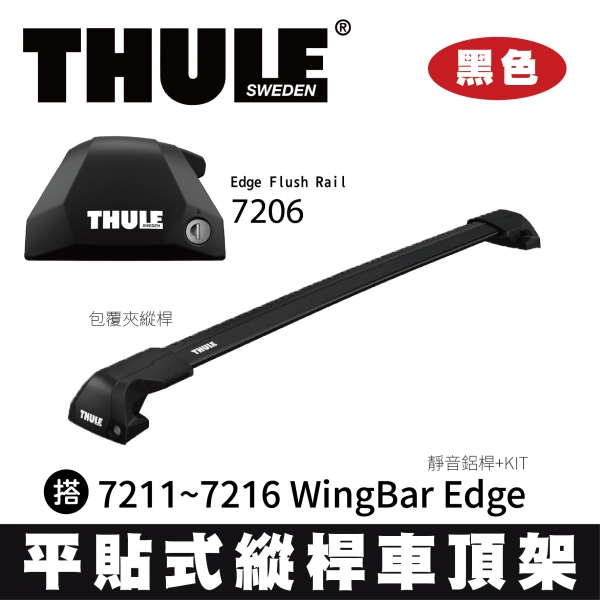 ∥MyRack∥ THULE 平貼式縱桿 靜音鋁桿 車頂架  7206 Edge Flush Rail 搭 7211~7216 WingBar Edge +KIT 黑色 INNO YAKIMA Whi