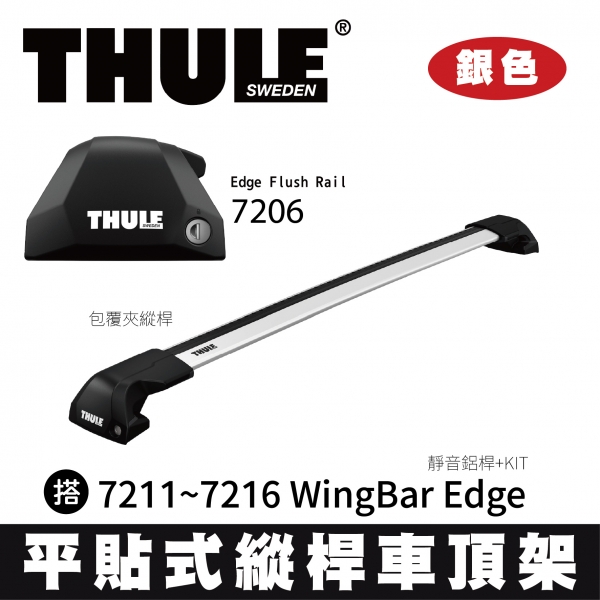 ∥MyRack∥ THULE 平貼式縱桿 靜音鋁桿 車頂架  7206 Edge Flush Rail 搭 7211~7216 WingBar Edge +KIT 銀色 INNO YAKIMA Whi